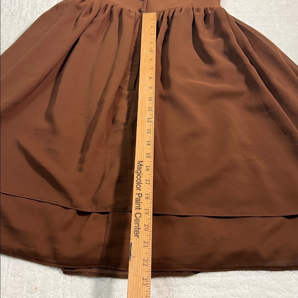 Vintage Dress First brown flare layered short cap sleeves covered buttons retro - Picture 8 of 12